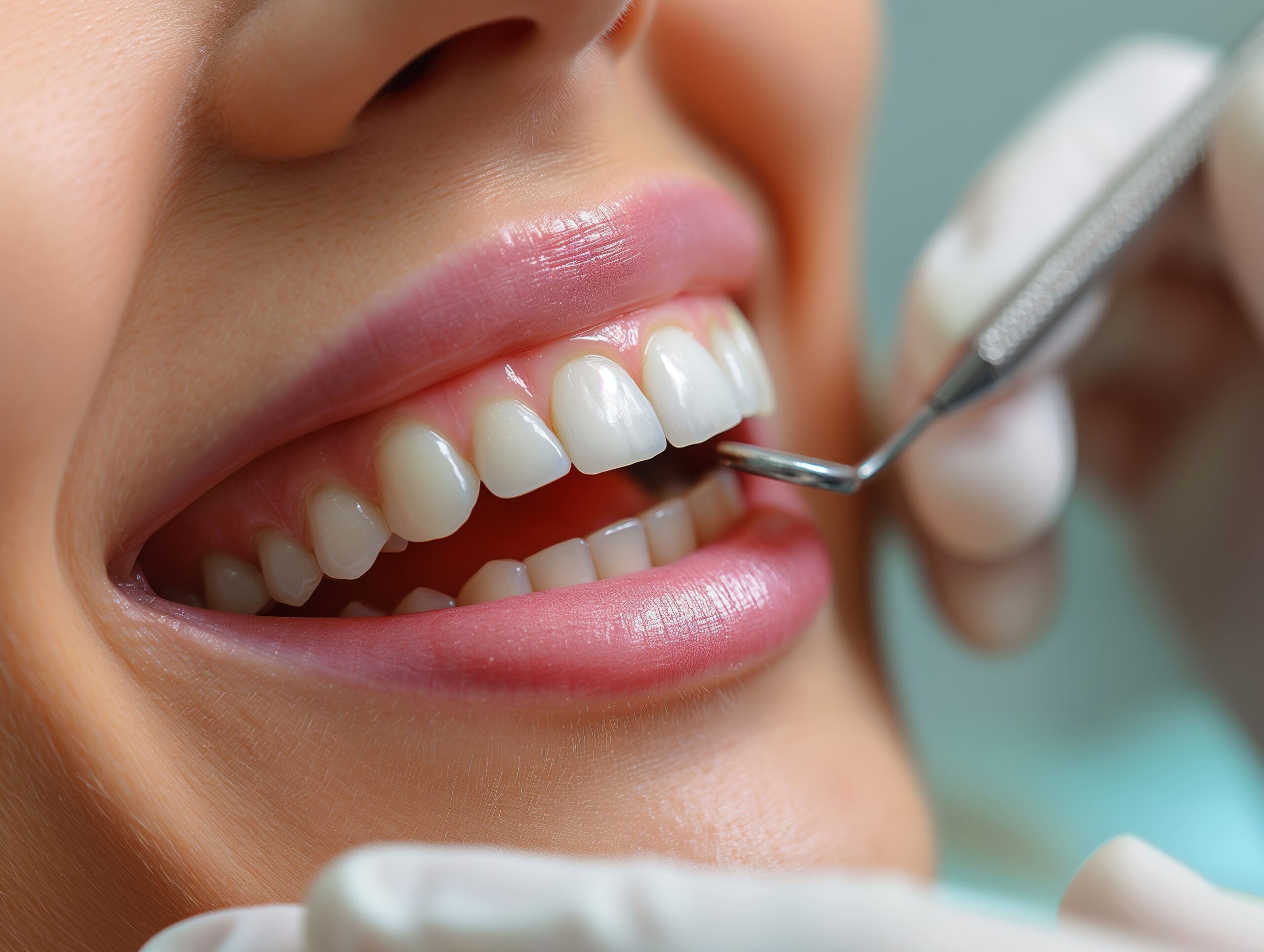 A close-up of a person receiving dental veneers to improve the appearance of their smile